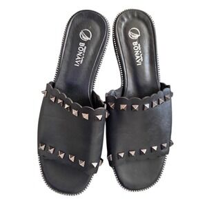 Bonavi Studded Slides zipper edges Slip On Sandals Black Size 38‎ Turkey 7.5 US